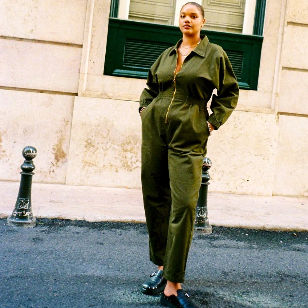 NWT Sola Zipper Jumpsuit 100% cotton Mien Studios Moss olive green 1X XXL trendy